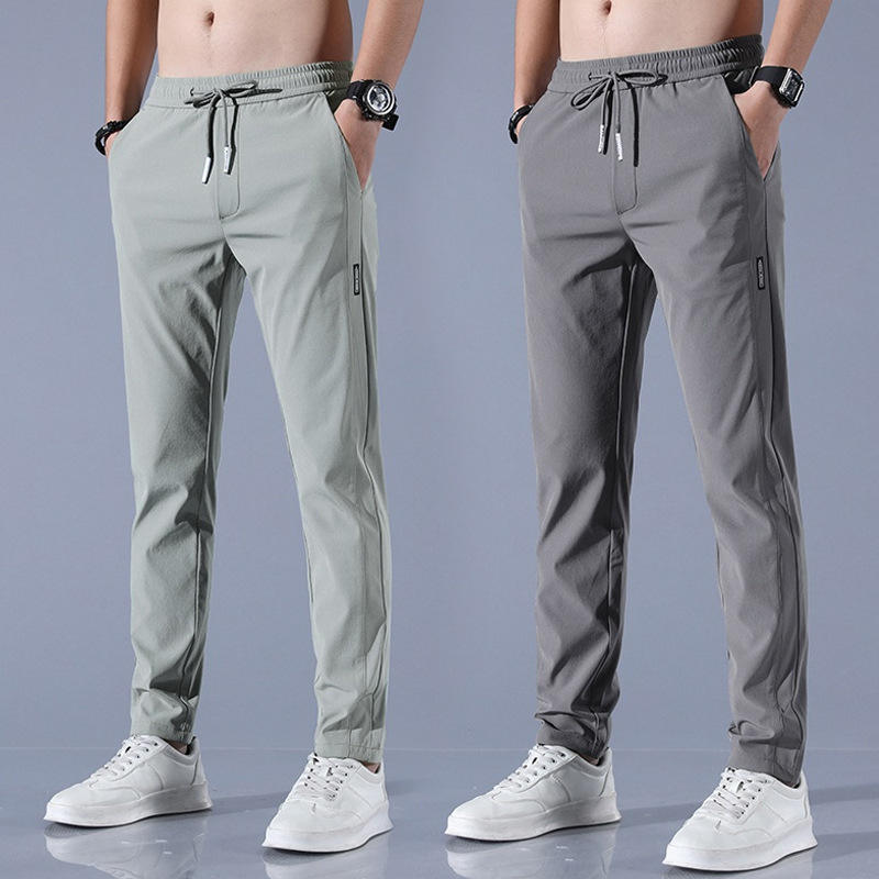 Ice Silk Elastic Casual Pants for Men's Summer
