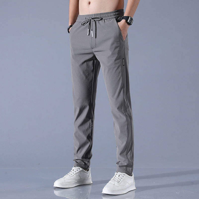 Ice Silk Elastic Casual Pants for Men's Summer